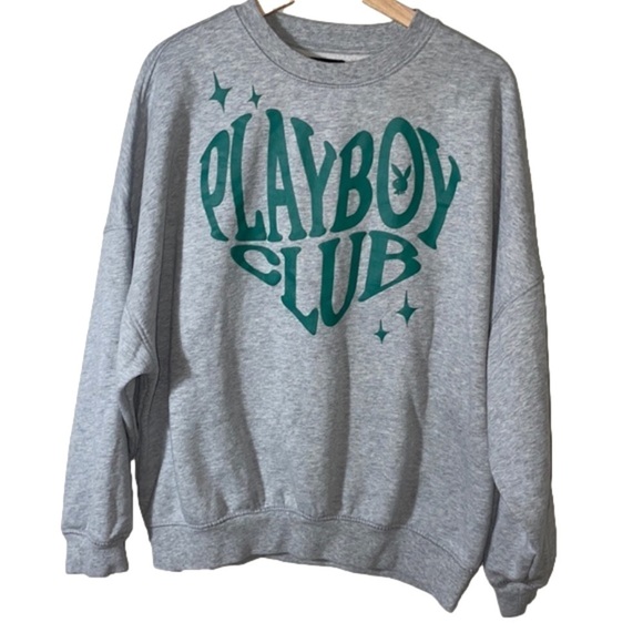 PacSun Playboy Club Crew Neck Sweatshirt Medium Grey Groovy Retro VTG look font - Picture 1 of 8